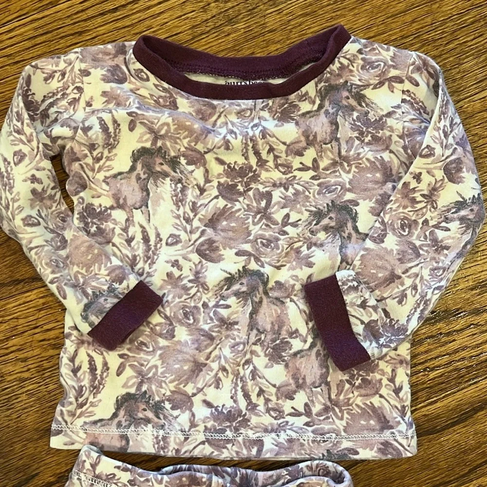 GENTLY USED PURPLE HORSES BURTS BEES BABY PAJAMAS SET  - SIZE 18M ORGANIC COTTON